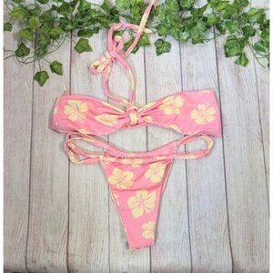 PACSUN PACIFIC SUNWEAR Women's Tropical Pink Bikini Halter Cheeky Size M or L
